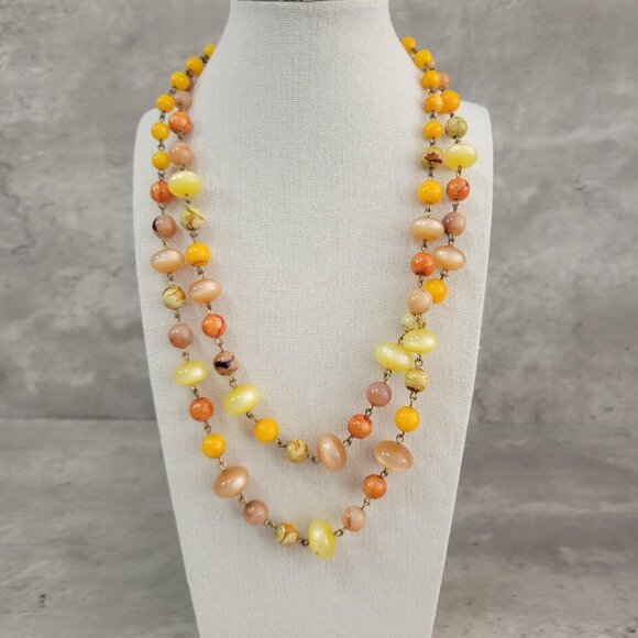 Vintage Art Glass Bead Necklace Double Strand Swirl Beaded 10" Clasp Jewelry - Picture 1 of 15